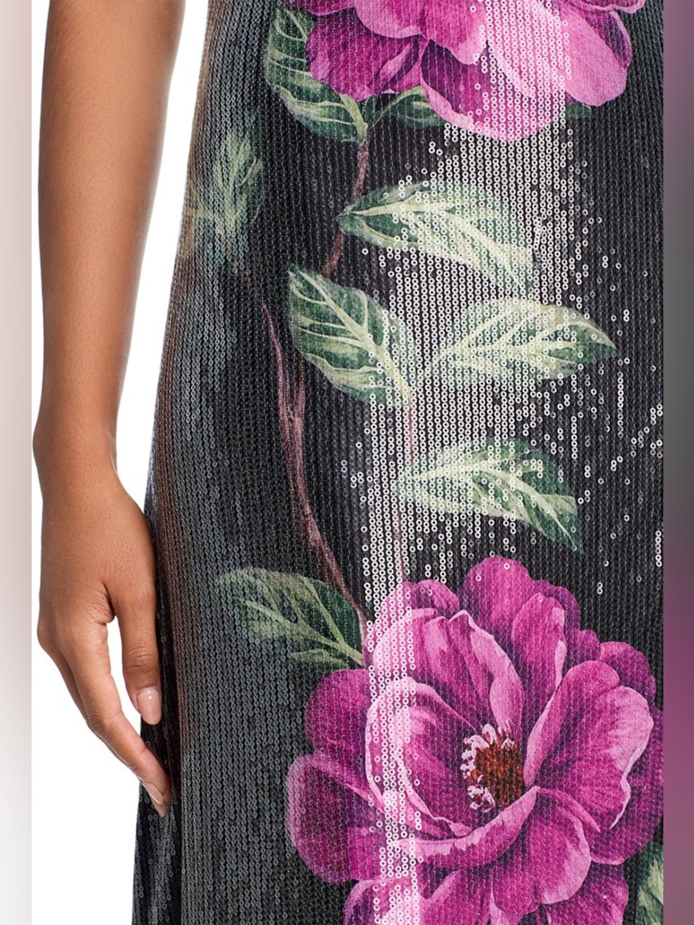 AQUA Sequin Strapless Oversized Floral Midi Dress - Picture 3 of 8